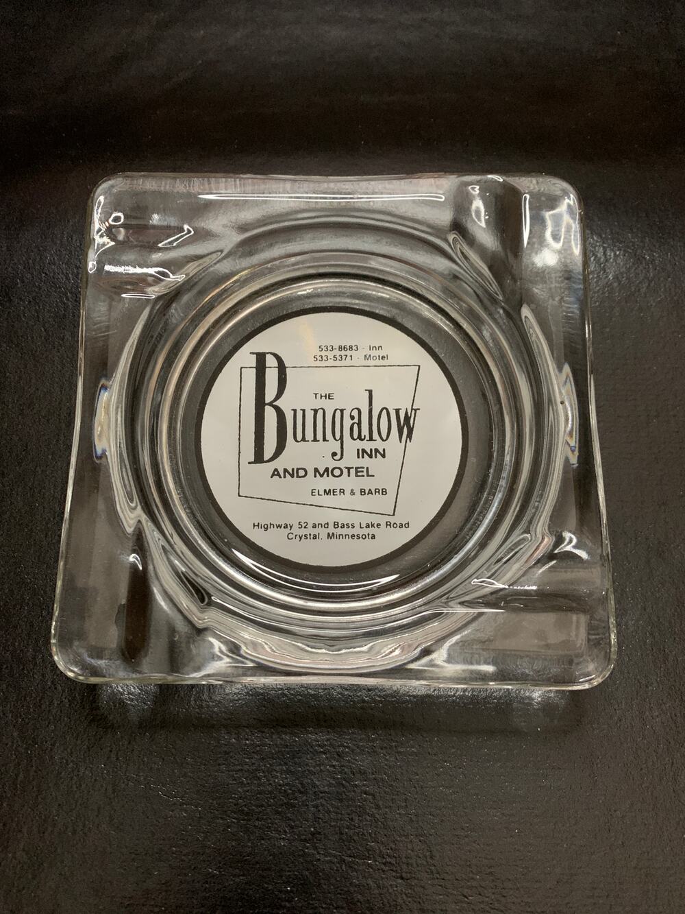 Vintage Bungalow Inn Motel Crystal MN Glass Advertising Ashtray Highway 52